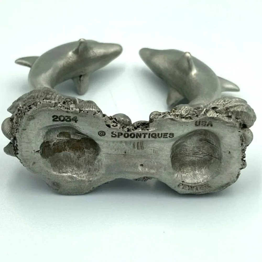 Vtg Spoontiques Pewter Dolphins‎ Figurine Jumping Seashells Nautical Beach USA